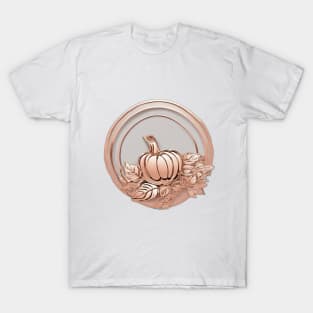 Elegant Rose Gold Pumpkin and Leaves Emblem No. 586 T-Shirt